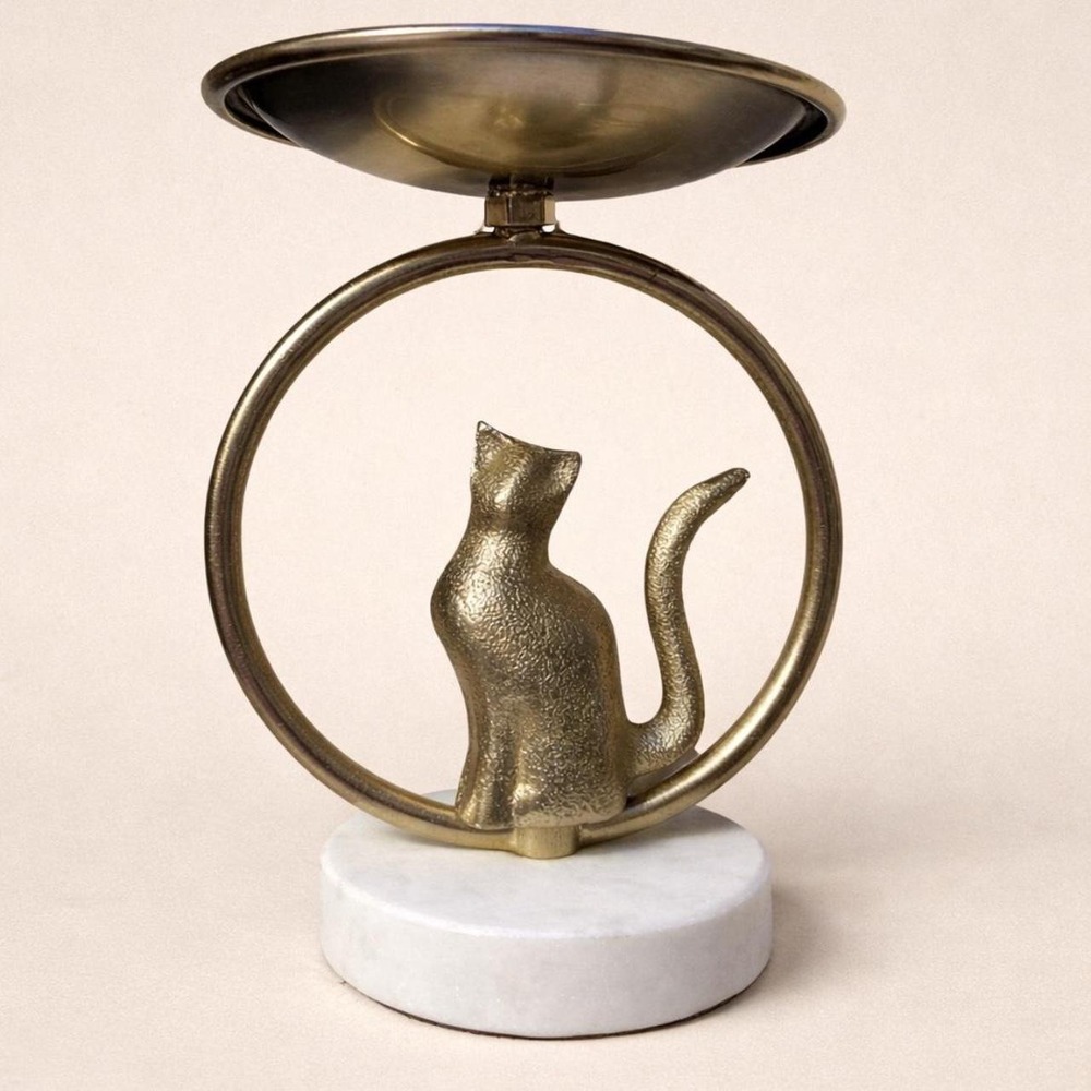 Marble and brass cat candle holder
